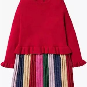 Mini Boden Kids' Sparkly Rainbow Knit Dress, Royal Red/Multi | RED | Size: 9-10|